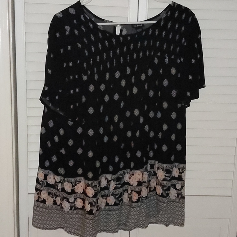 Short sleeve print plus size blouse